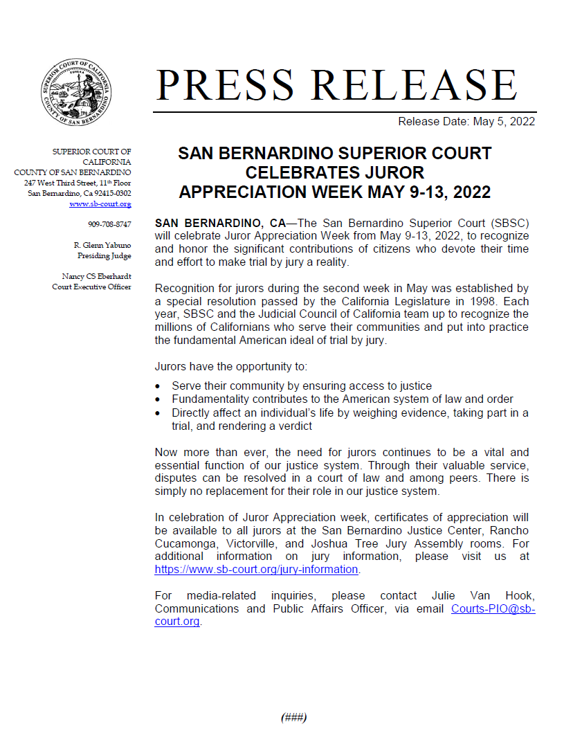 SBSC Celebrates Jury Appreciation Week Superior Court of California